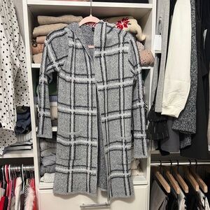 Gray Plaid Open Front Cardigan